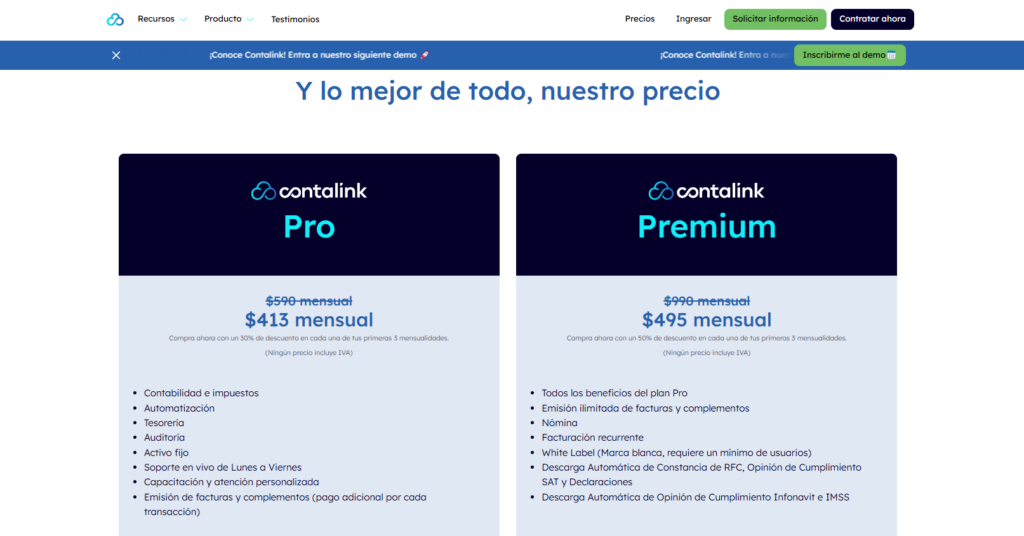 Contalink o Alegra, ¿cuál software contable es mejor? - Captura de pantalla 2024 11 12 191218 Precios Contalink