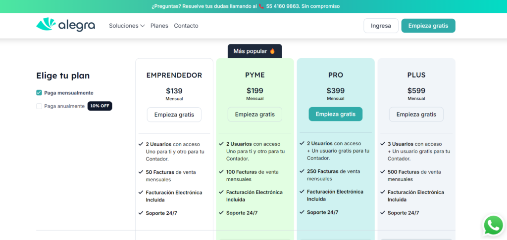 Precios Alegra facturación electrónica